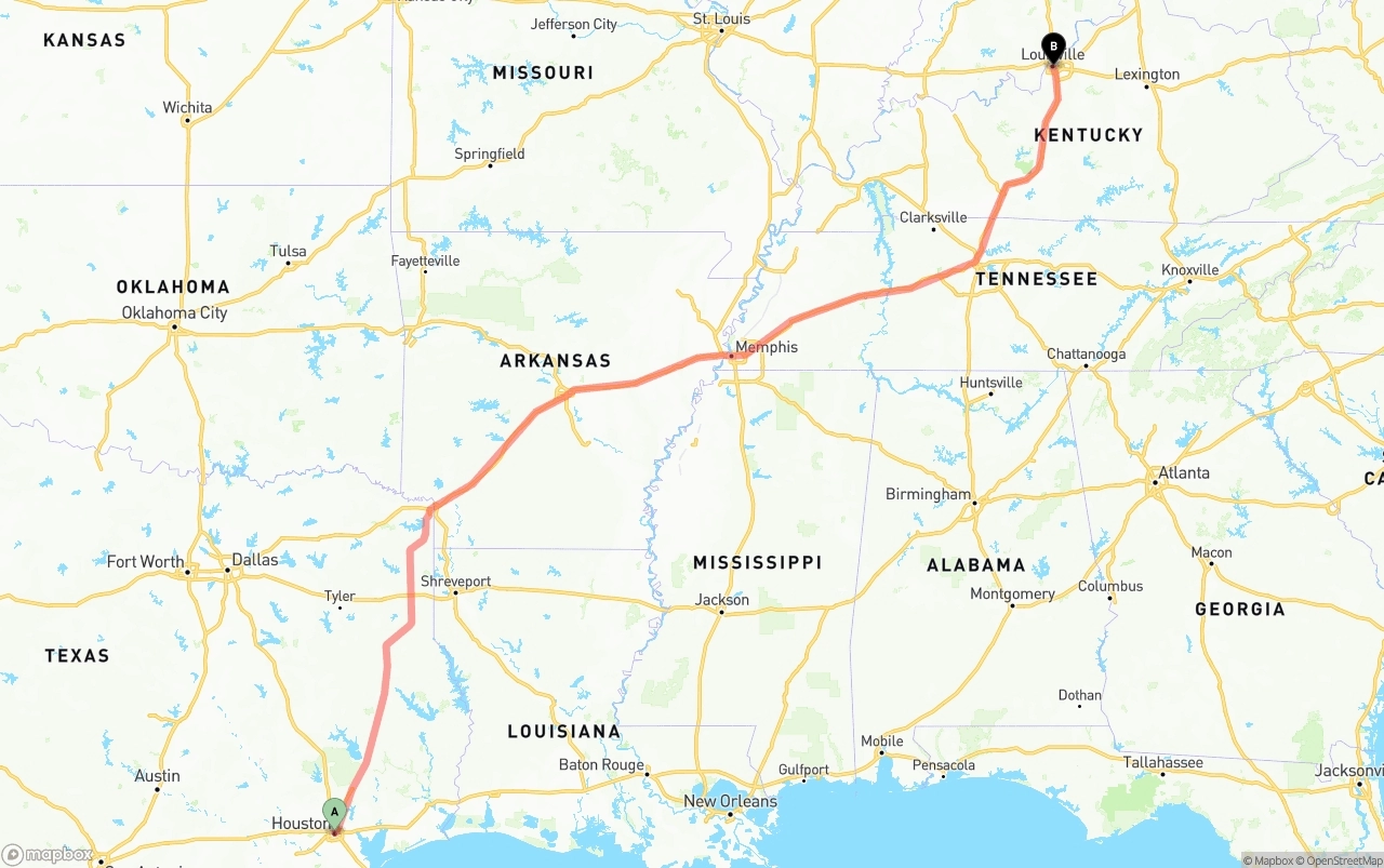 Shipping route from Houston to Louisville