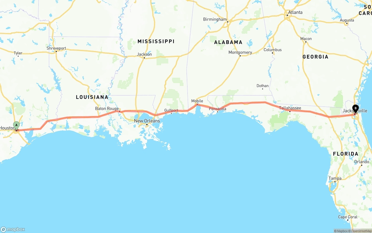 Shipping route from Houston to Port of Jacksonville