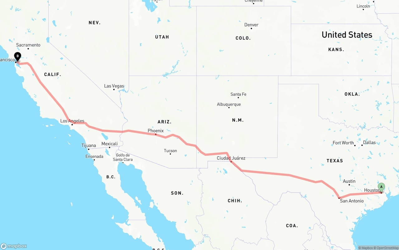 Shipping route from Houston to Port of Oakland