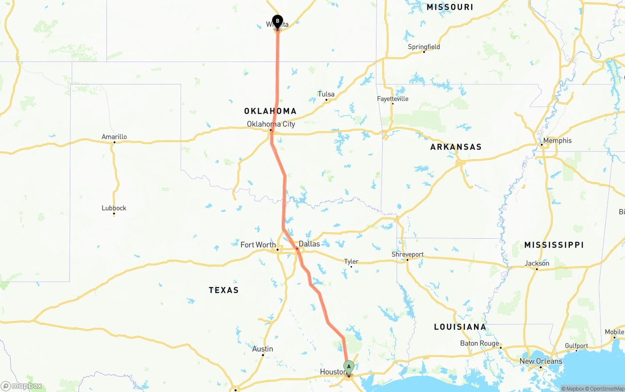 Shipping route from Houston to Wichita