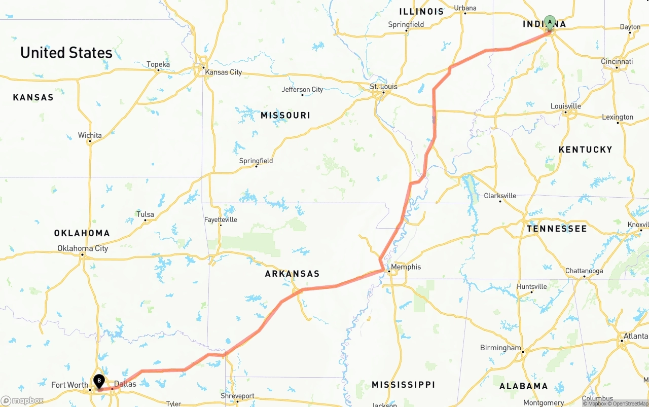 Shipping route from Indianapolis to Arlington