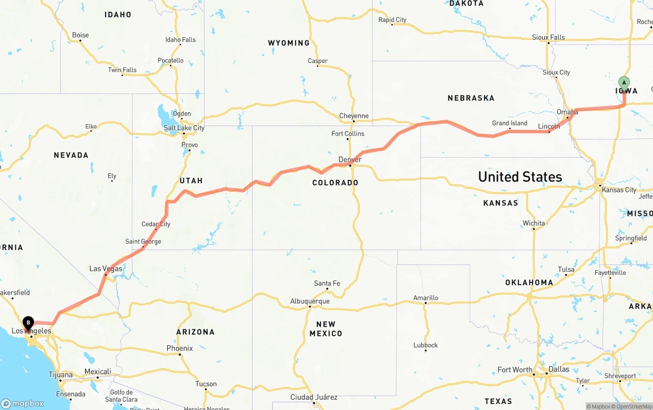 Shipping route from Iowa to Bob Hope Airport