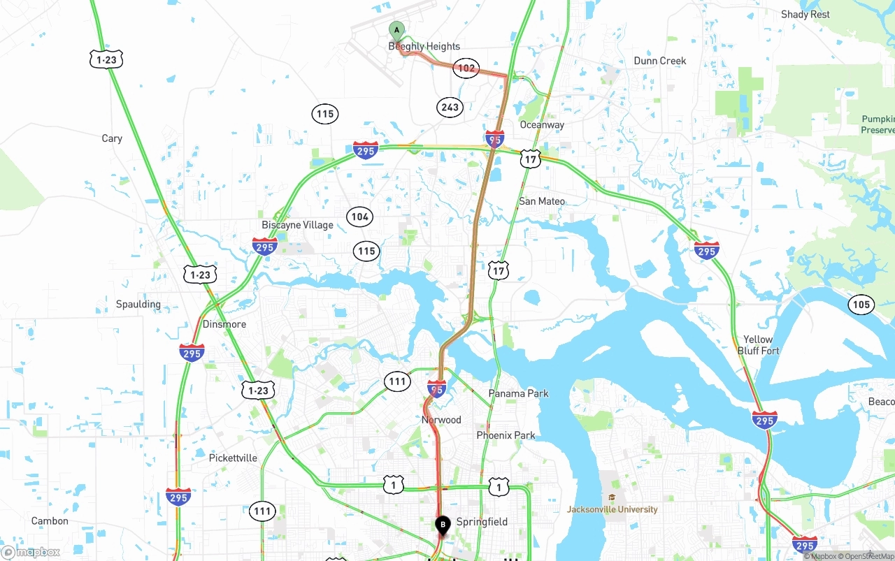 Shipping route from Jacksonville International Airport to Jacksonville