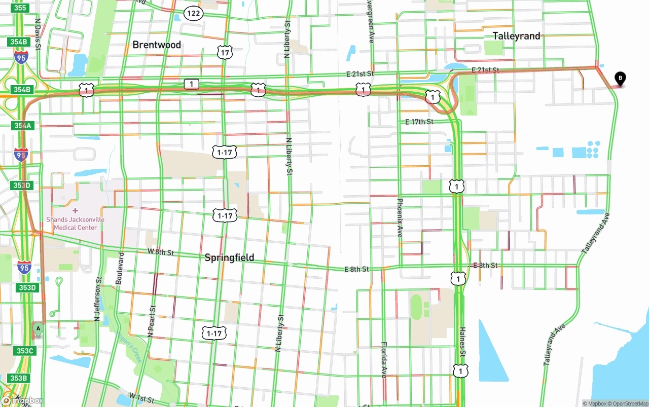 Shipping route from Jacksonville to Port of Jacksonville