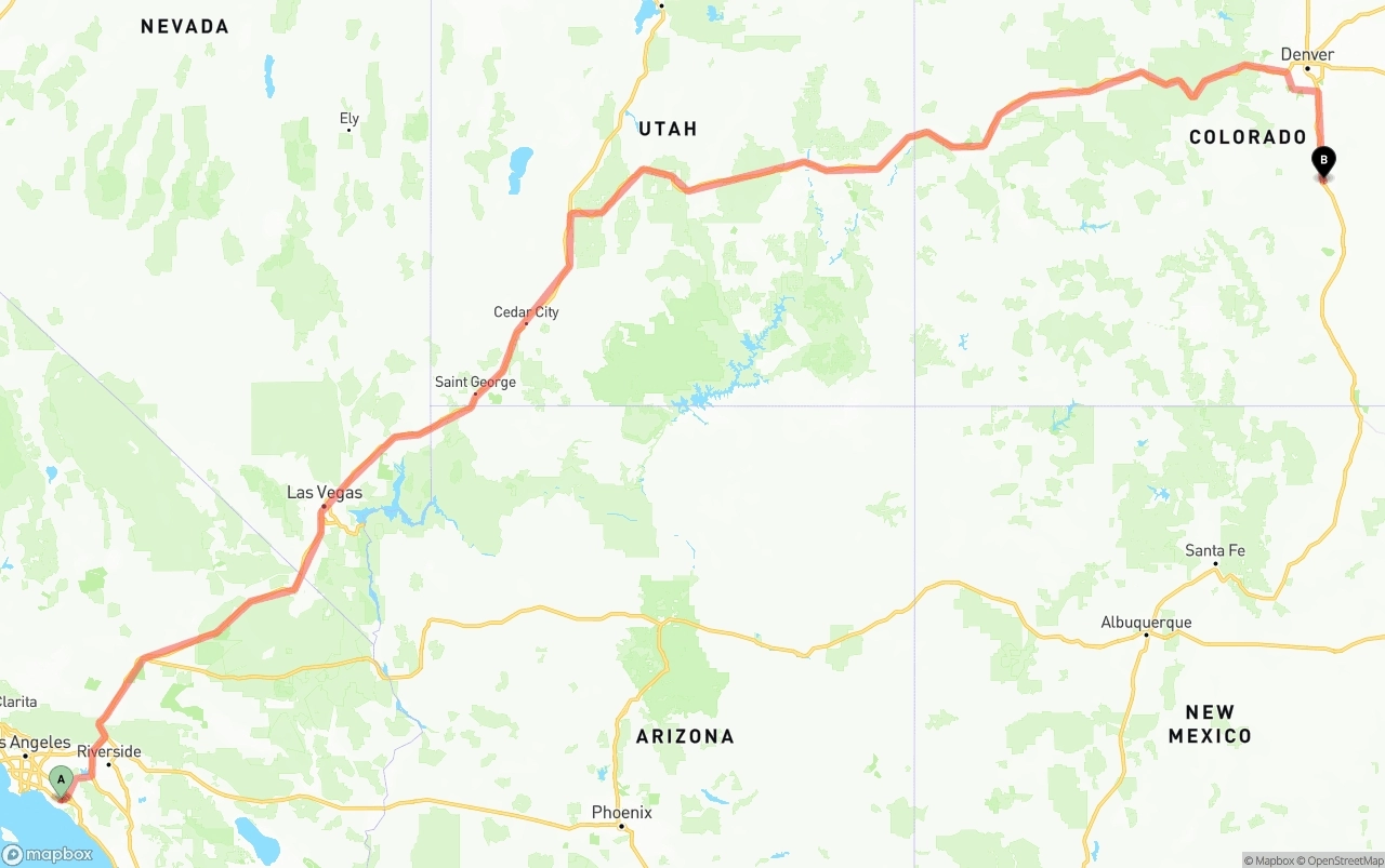Shipping route from John Wayne Airport — Orange County to Colorado Springs