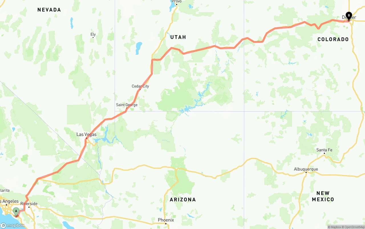 Shipping route from John Wayne Airport — Orange County to Denver