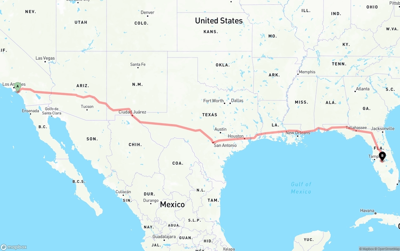 Shipping route from John Wayne Airport — Orange County to Florida