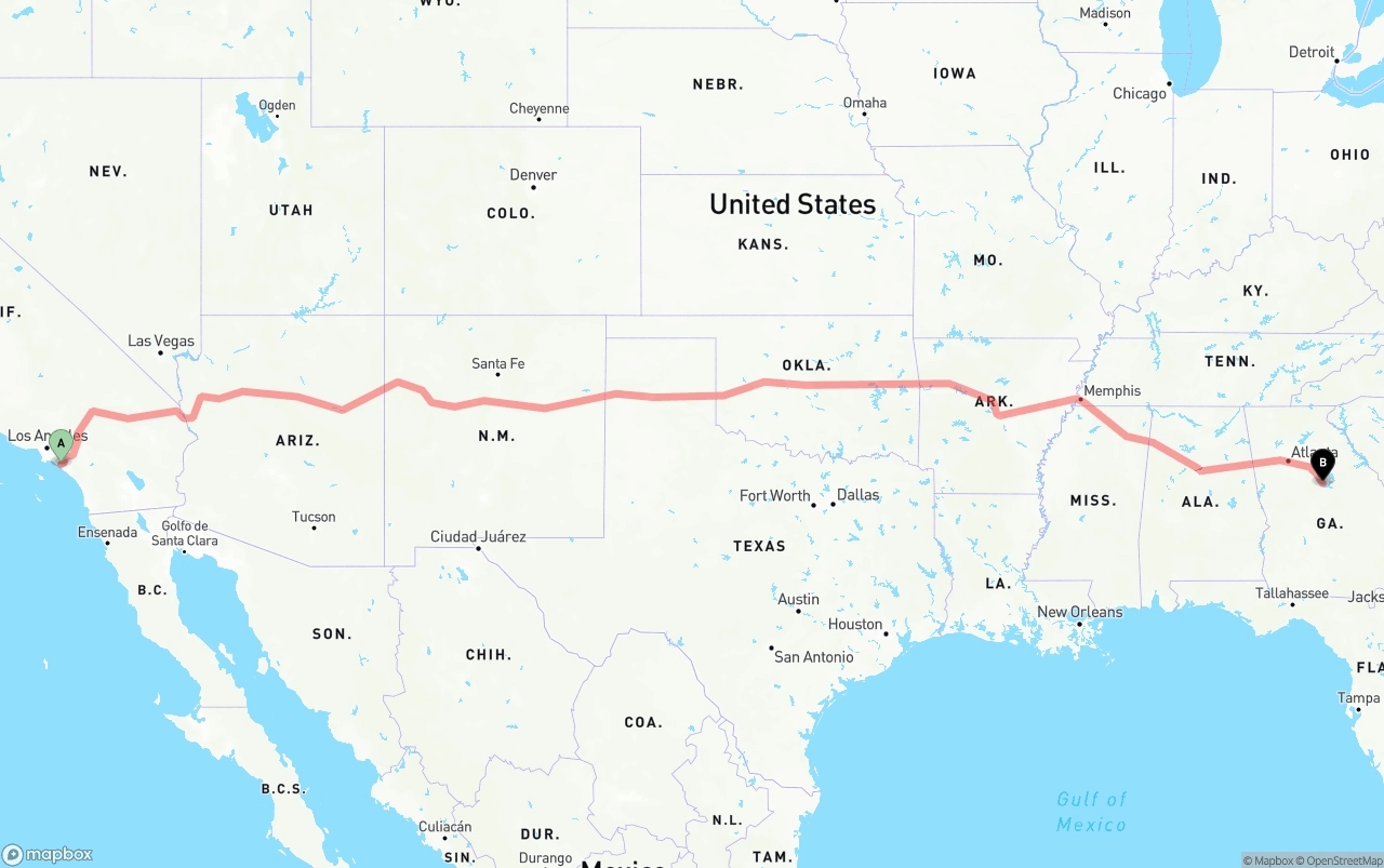 Shipping route from John Wayne Airport — Orange County to Georgia