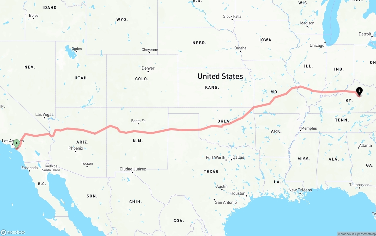 Shipping route from John Wayne Airport — Orange County to Kentucky