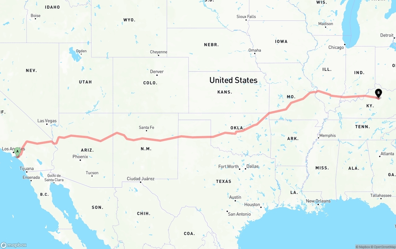 Shipping route from John Wayne Airport — Orange County to Lexington