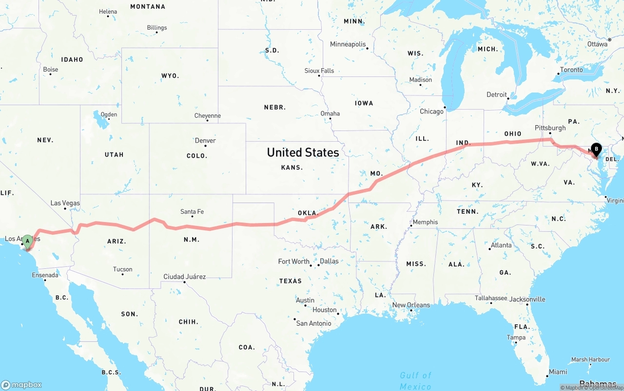 Shipping route from John Wayne Airport — Orange County to Maryland