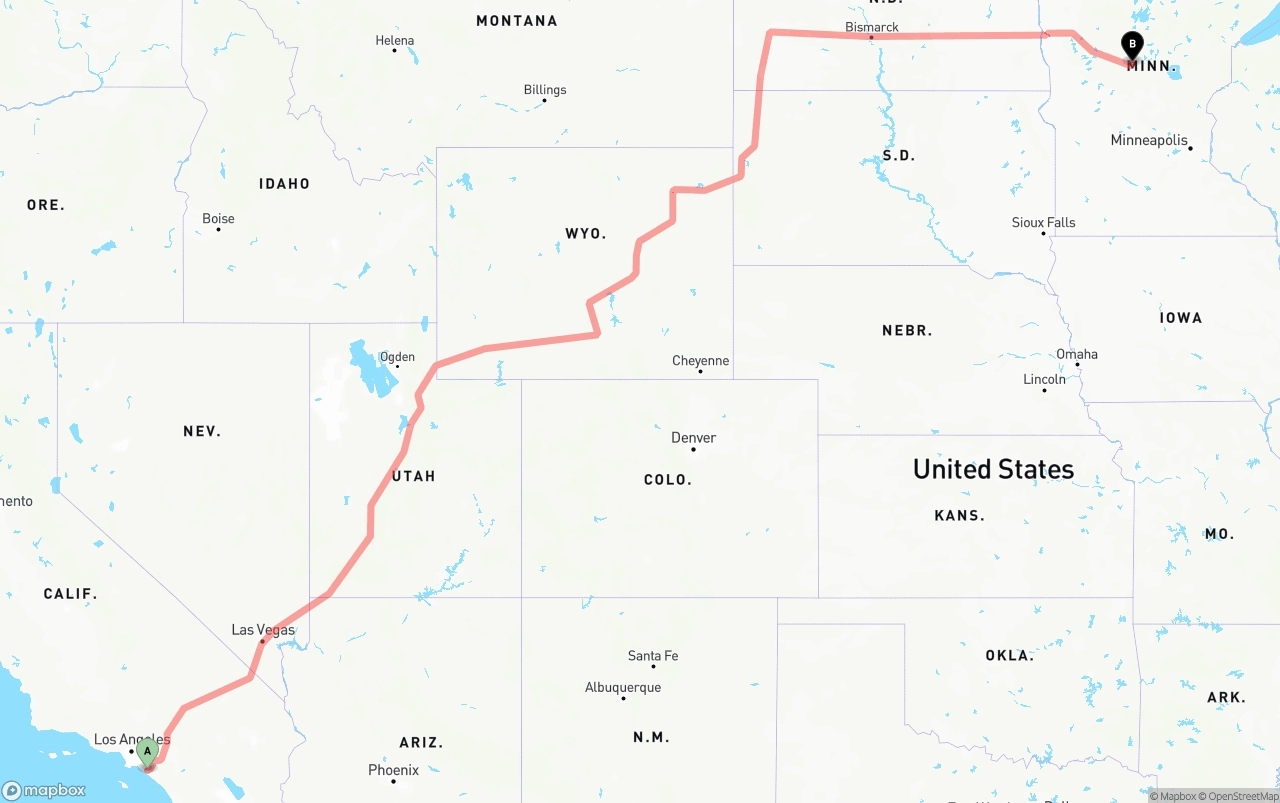 Shipping route from John Wayne Airport — Orange County to Minnesota
