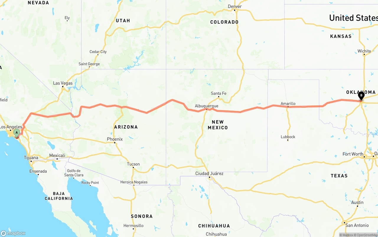 Shipping route from John Wayne Airport — Orange County to Oklahoma City