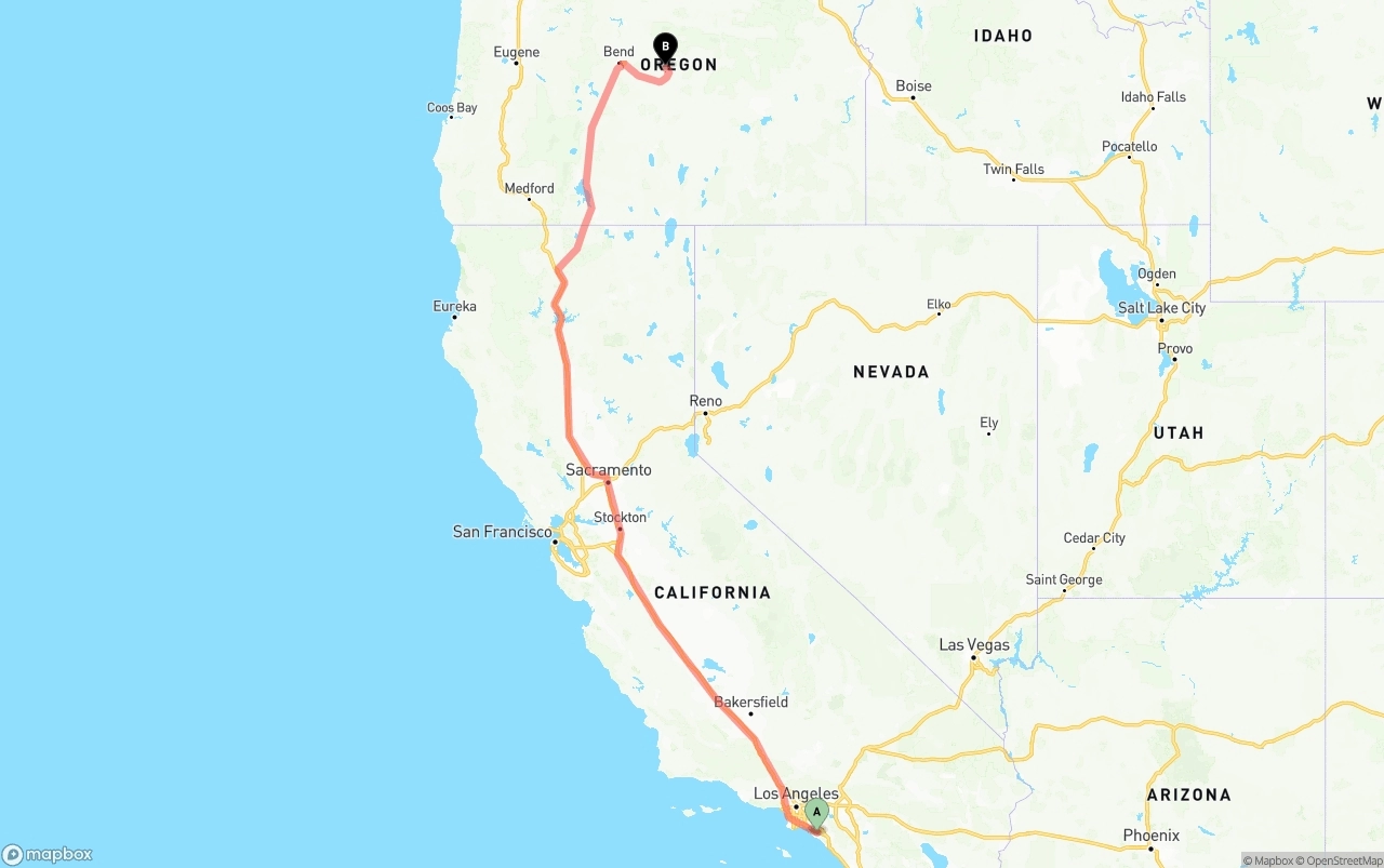 Shipping route from John Wayne Airport — Orange County to Oregon