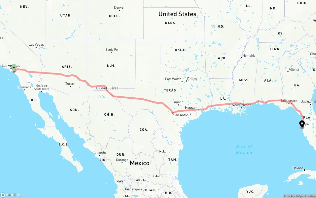 Shipping route from John Wayne Airport — Orange County to St. Petersburg