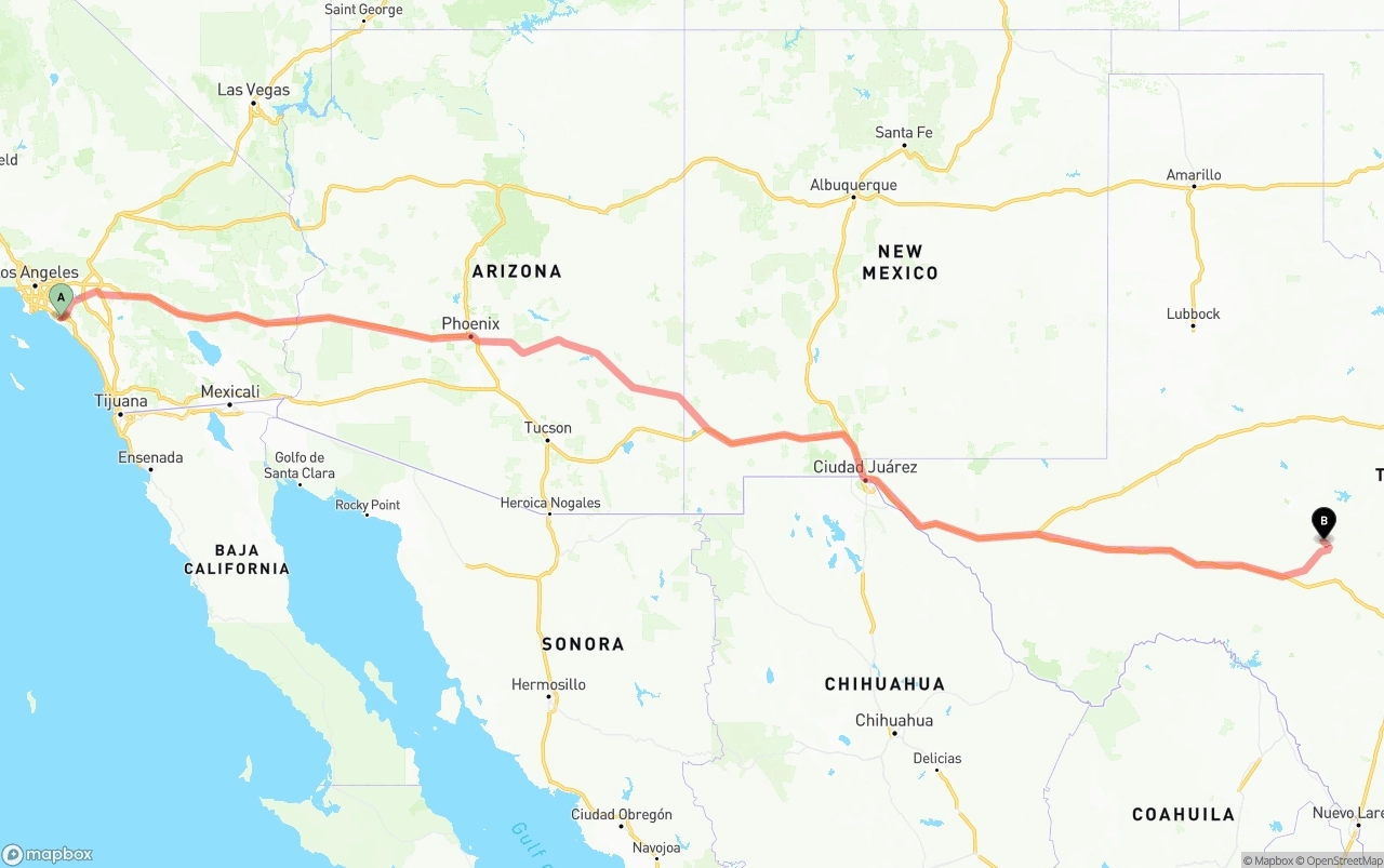 Shipping route from John Wayne Airport — Orange County to Texas