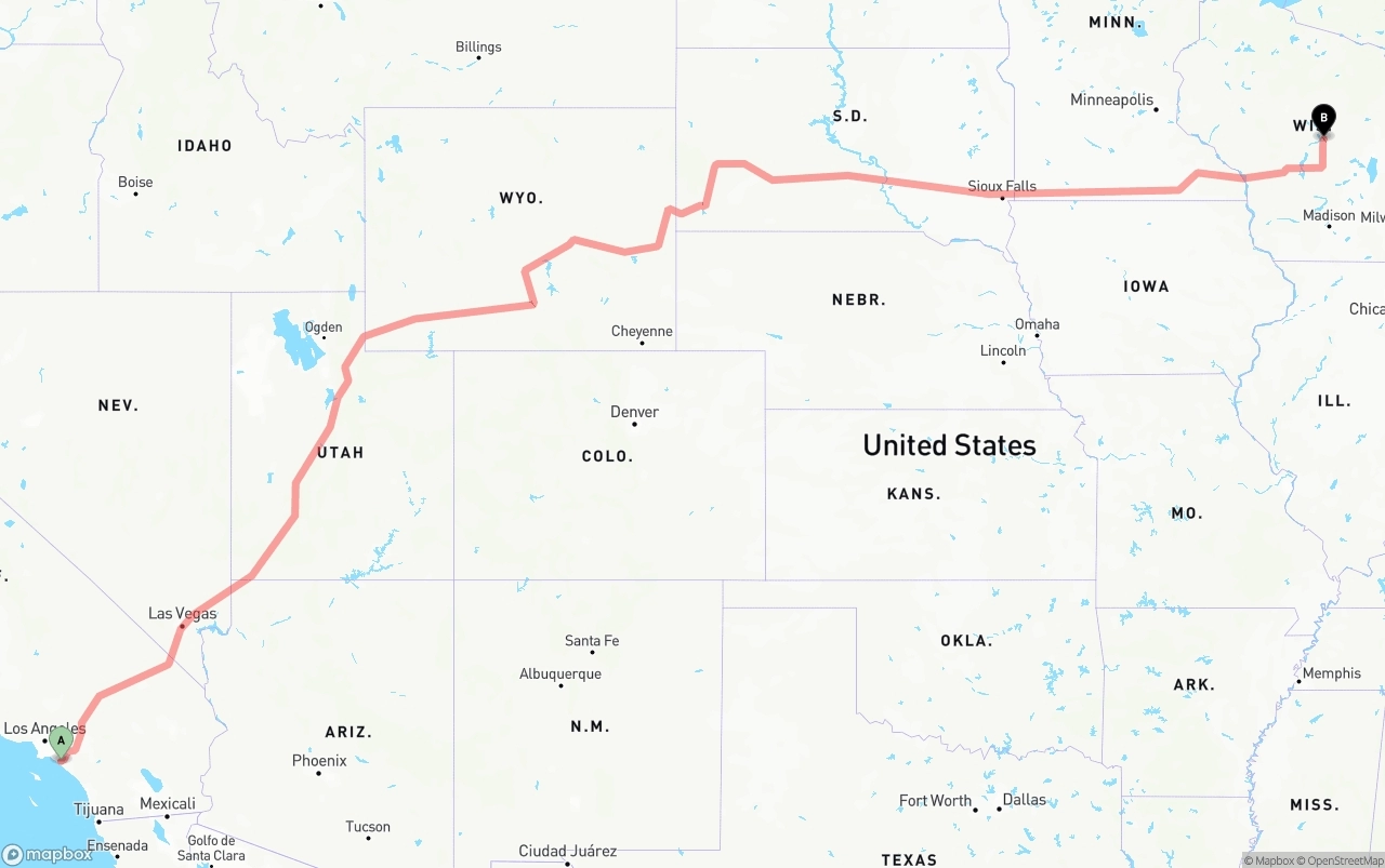 Shipping route from John Wayne Airport — Orange County to Wisconsin
