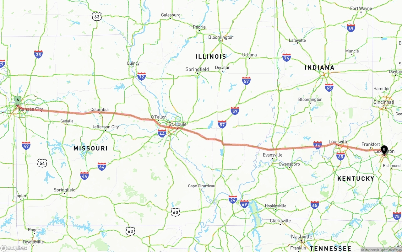 Shipping route from Kansas City to Lexington