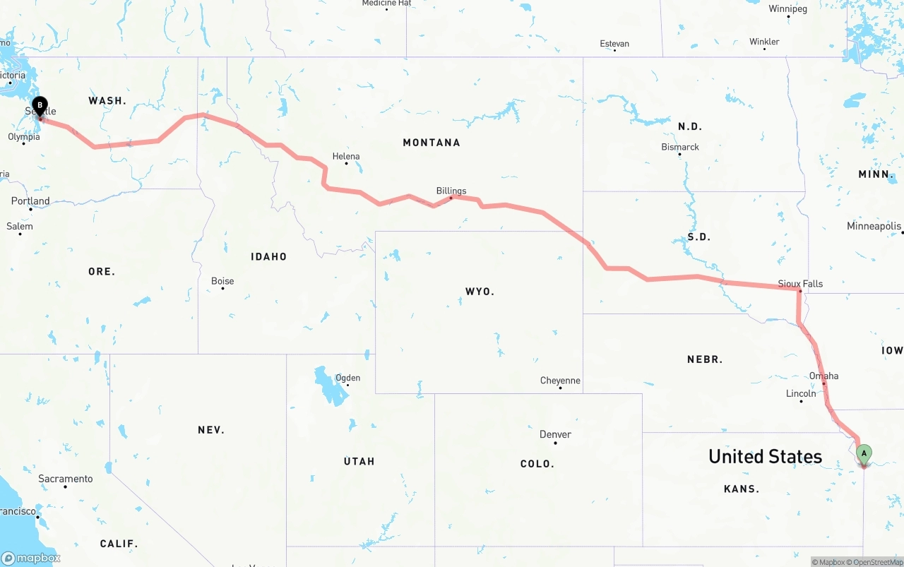 Shipping route from Kansas City to Port of Seattle