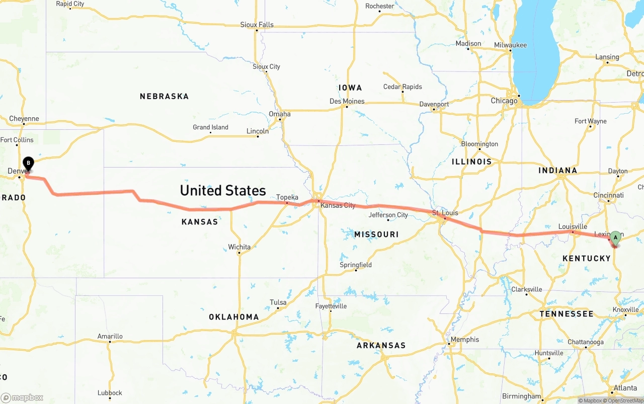 Shipping route from Kentucky to Denver International Airport