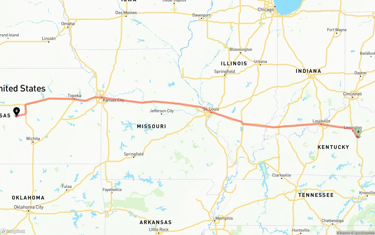 Shipping route from Kentucky to Kansas