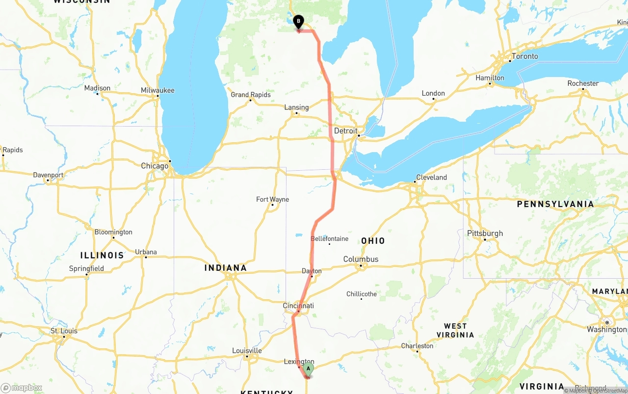 Shipping route from Kentucky to Michigan