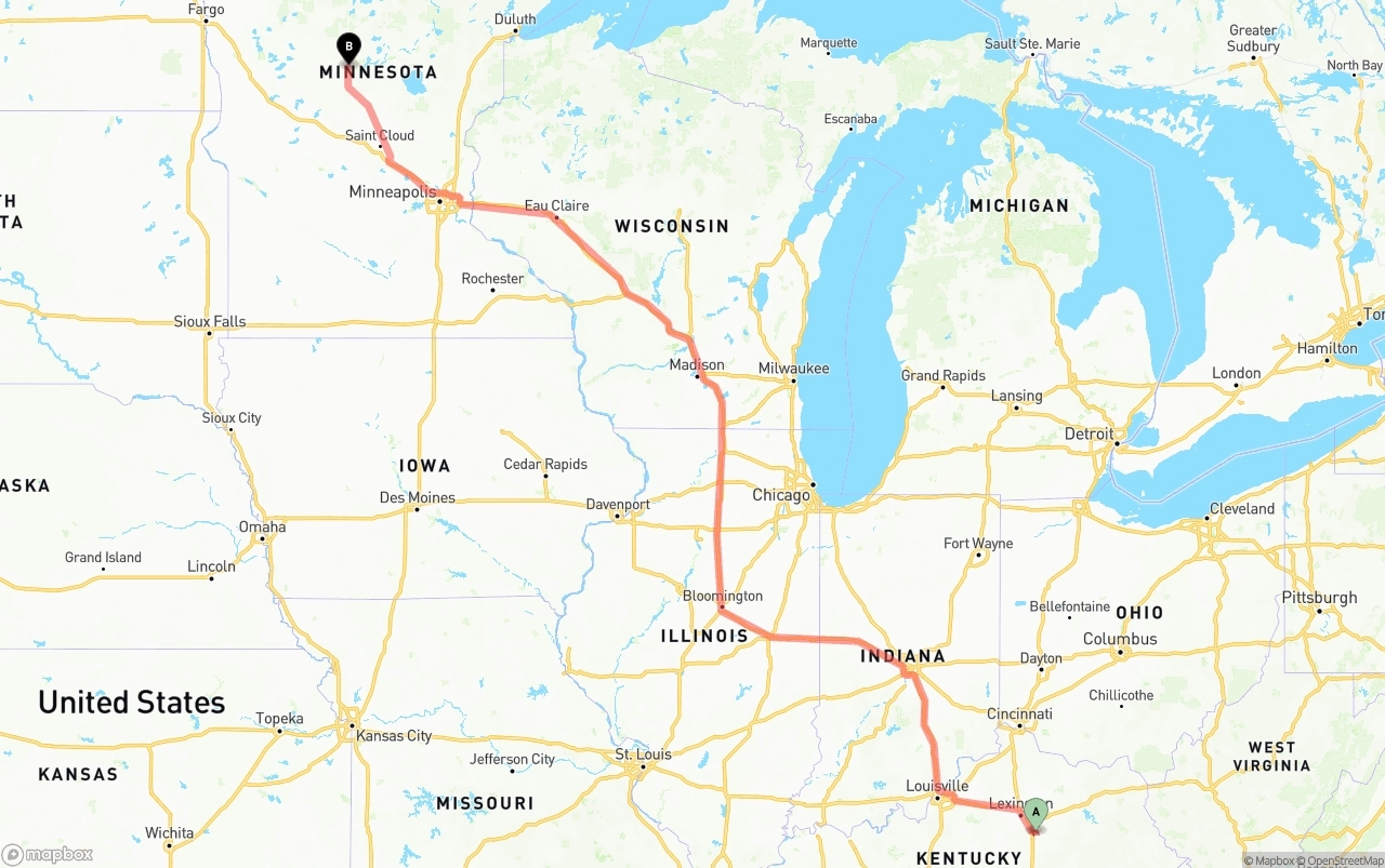 Shipping route from Kentucky to Minnesota