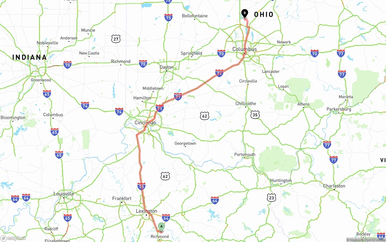 Shipping route from Kentucky to Ohio