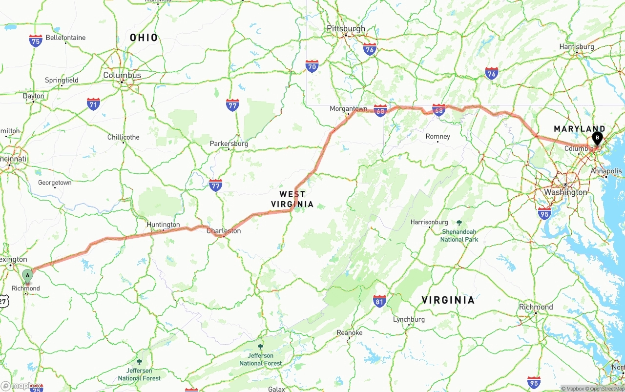 Shipping route from Kentucky to Port of Baltimore