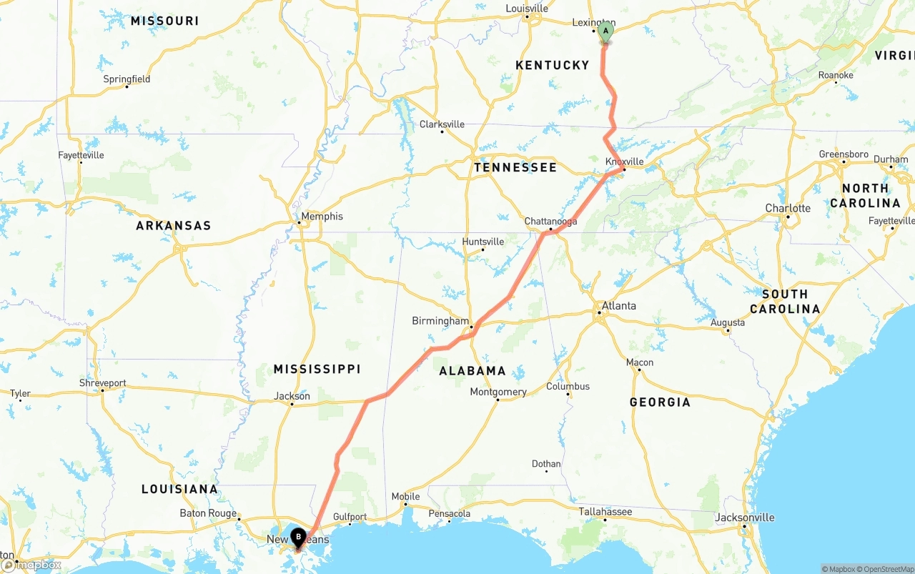 Shipping route from Kentucky to Port of New Orleans