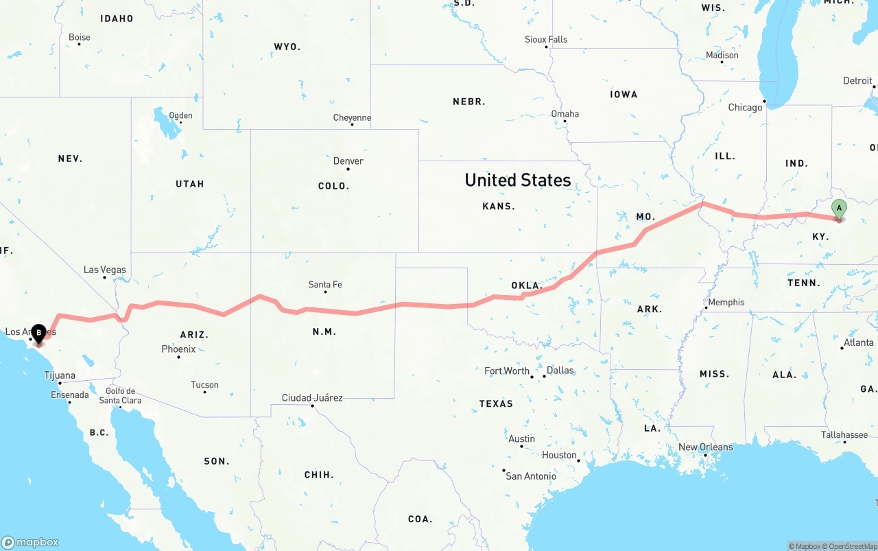 Shipping route from Lexington to Anaheim
