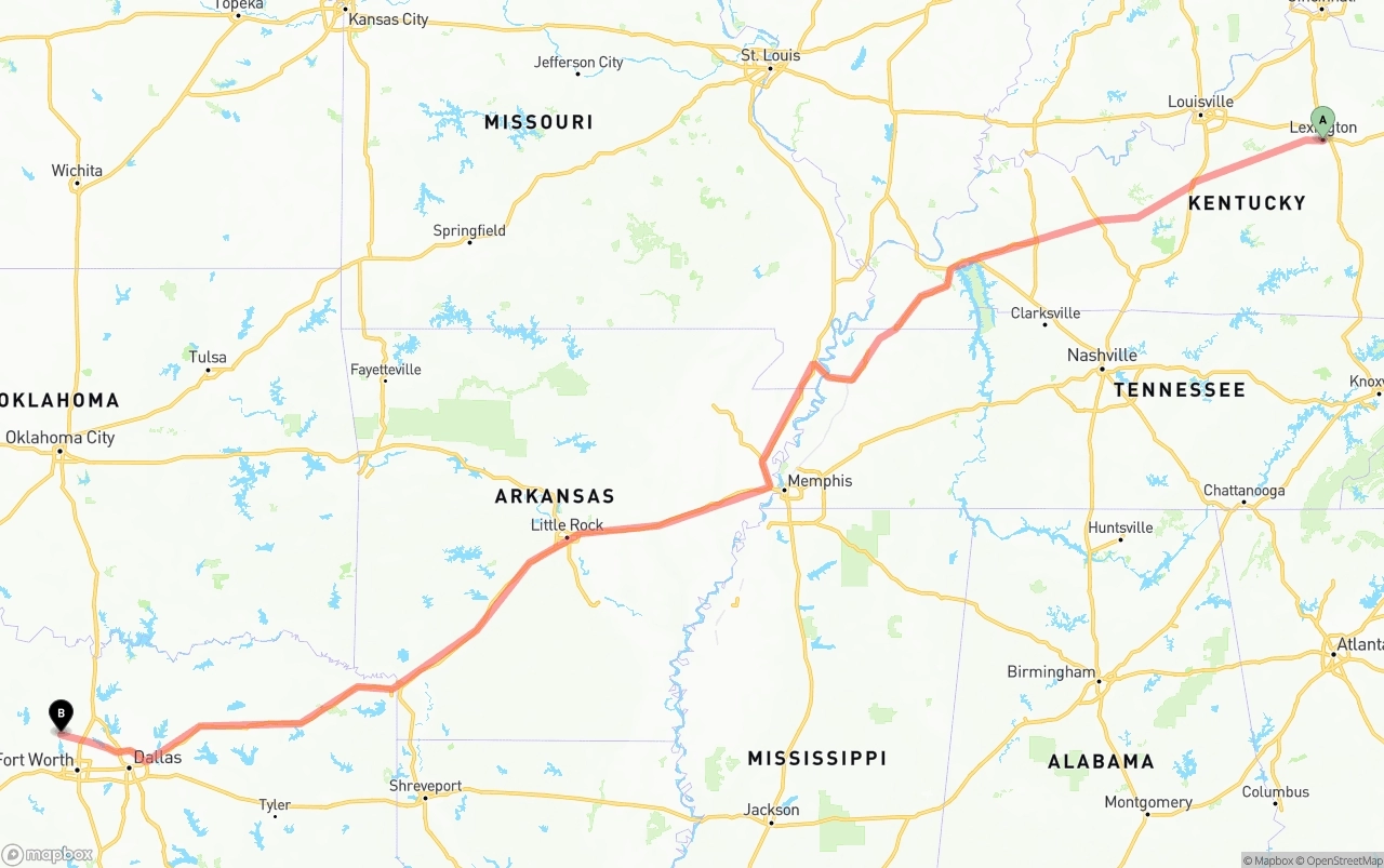 Shipping route from Lexington to Aurora