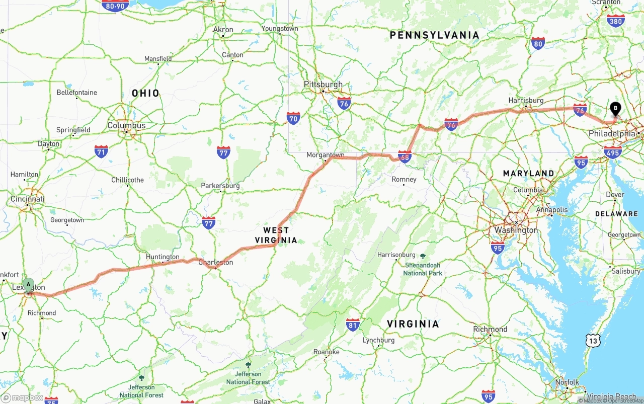 Shipping route from Lexington to Phoenix