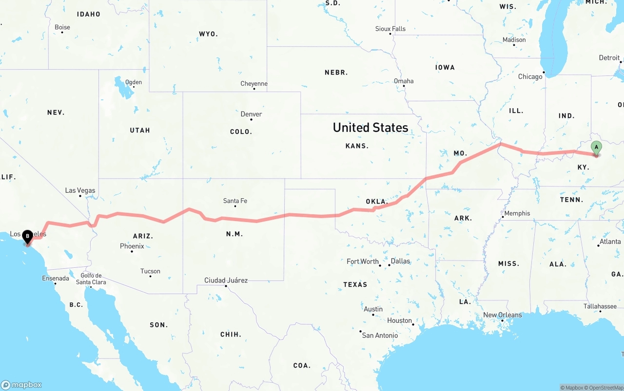 Shipping route from Lexington to Port of Los Angeles