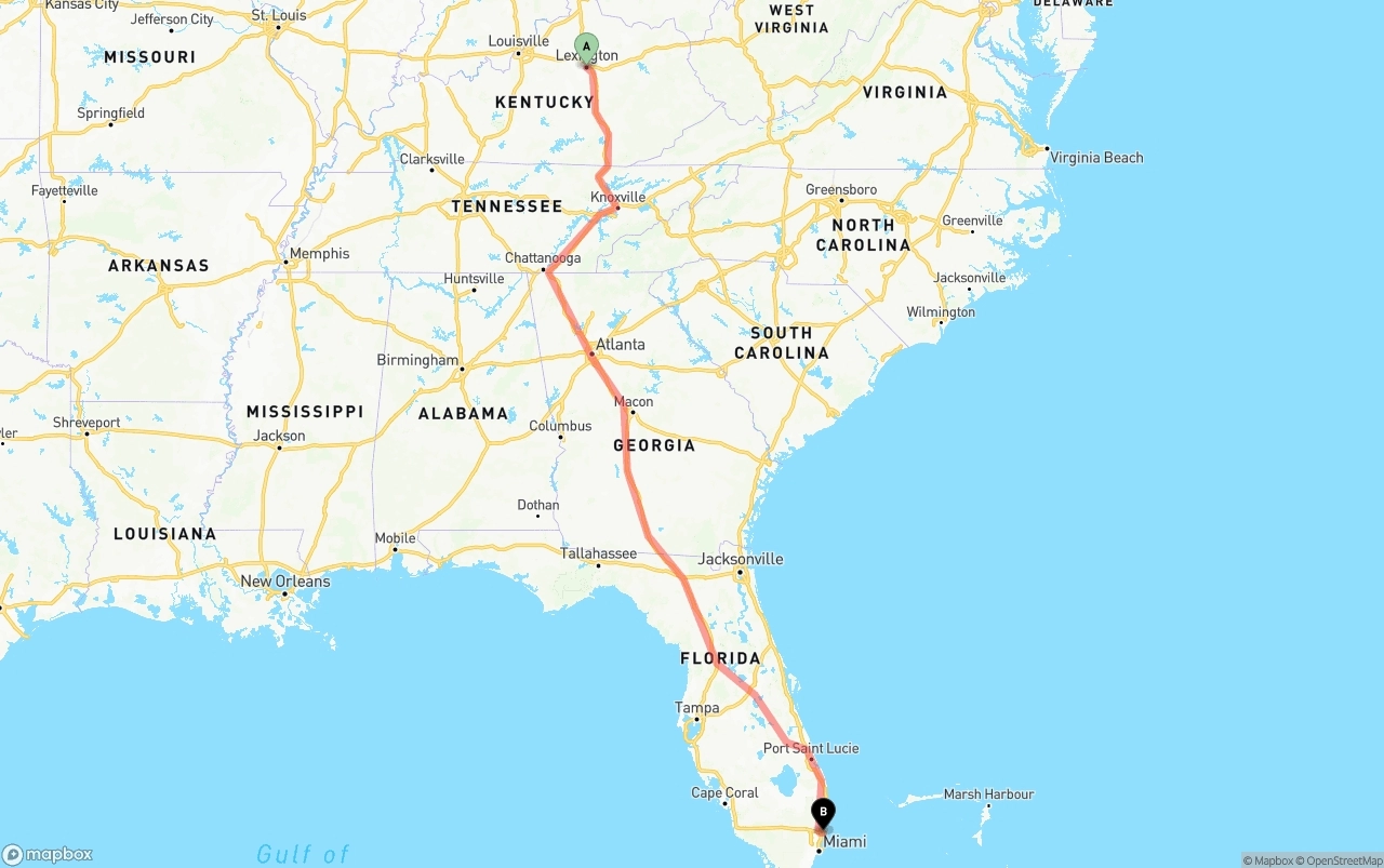 Shipping route from Lexington to Port of Port Everglades