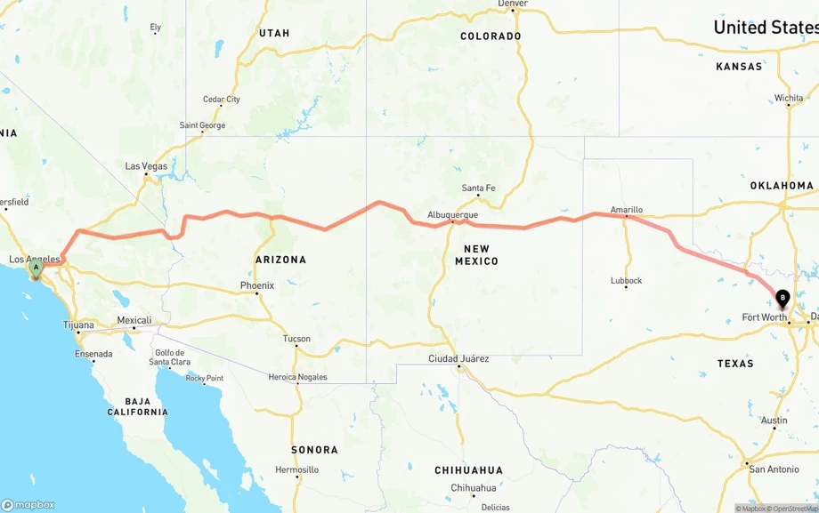 Long Beach to Aurora freight shipping route map