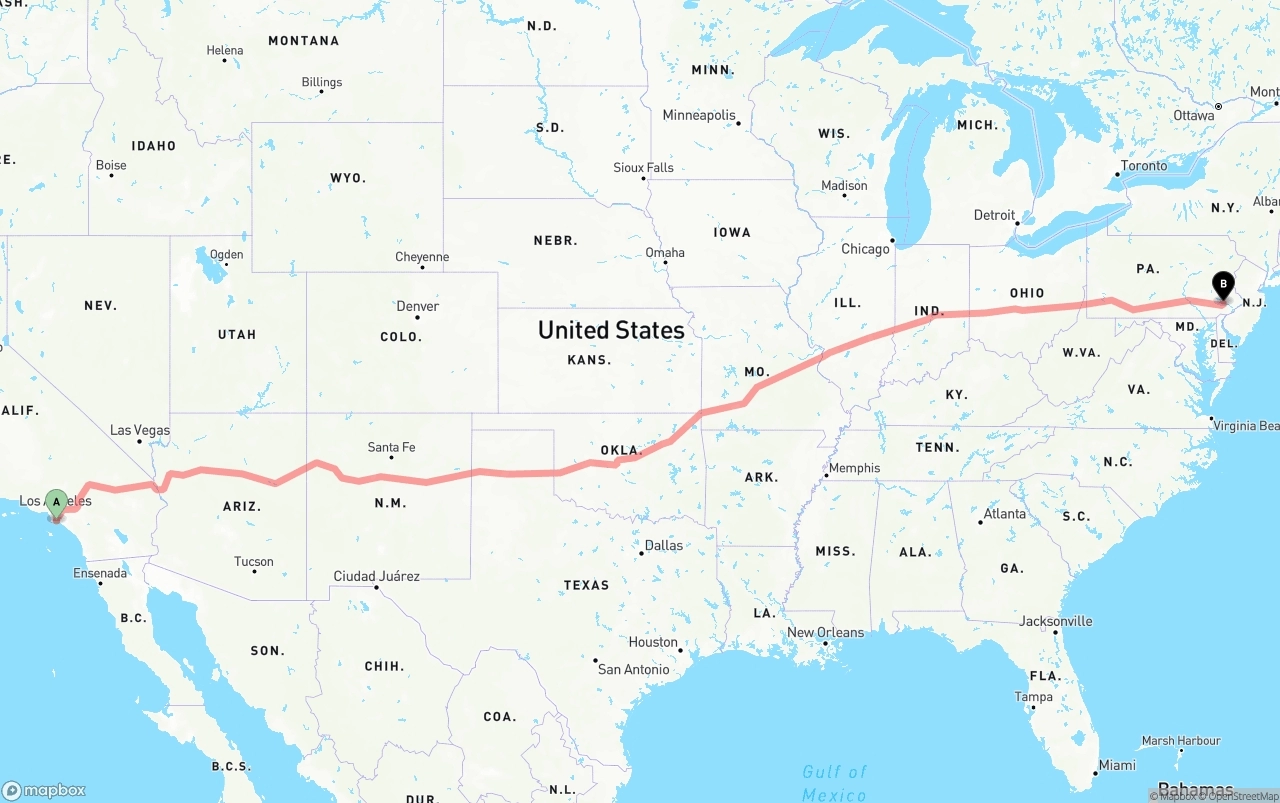 Shipping route from Long Beach to Phoenix