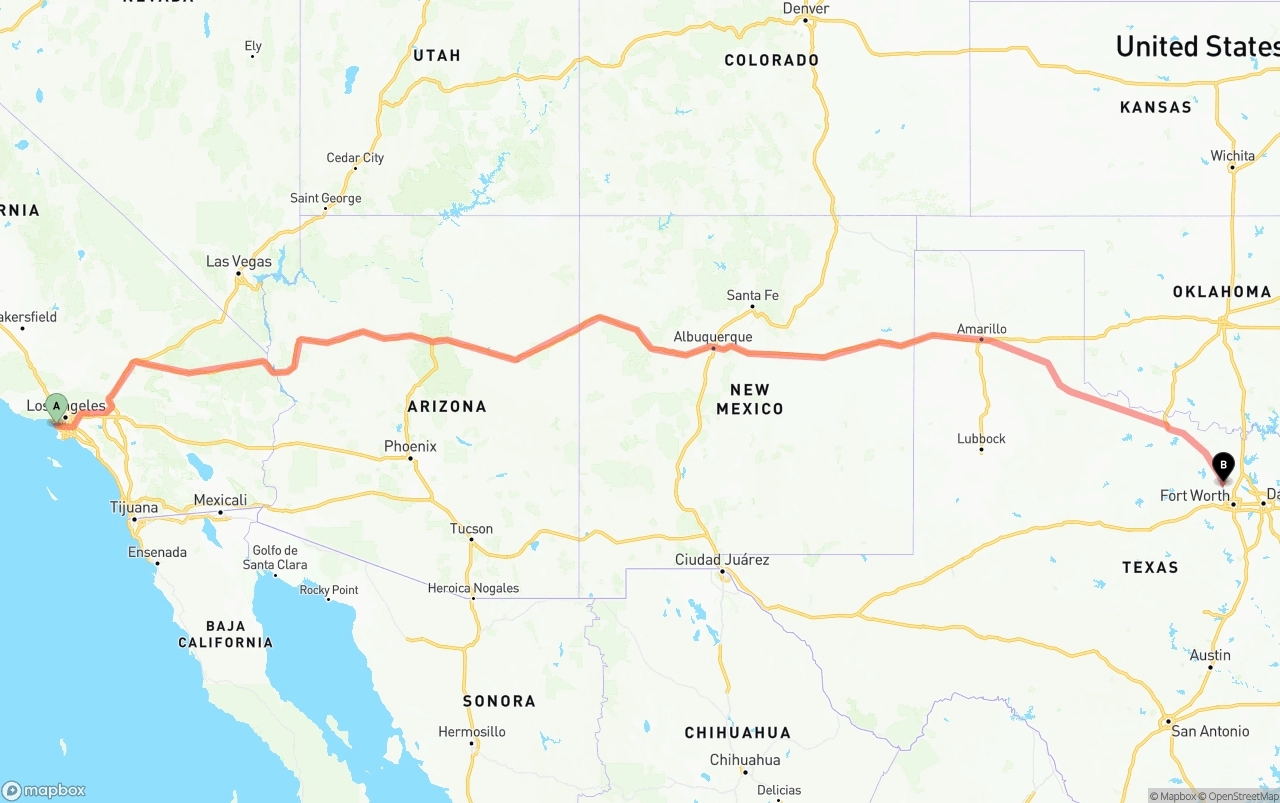 Shipping route from Los Angeles International Airport to Aurora