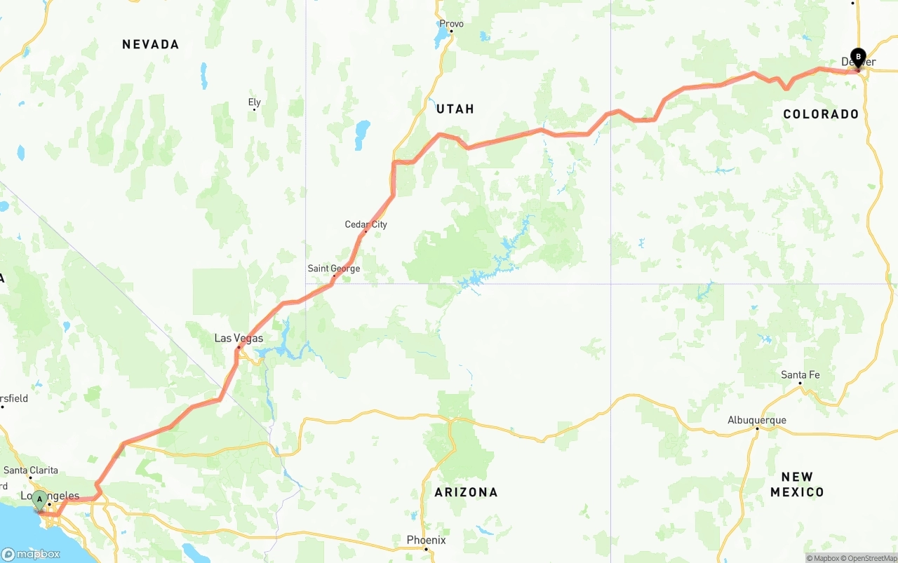 Shipping route from Los Angeles International Airport to Denver