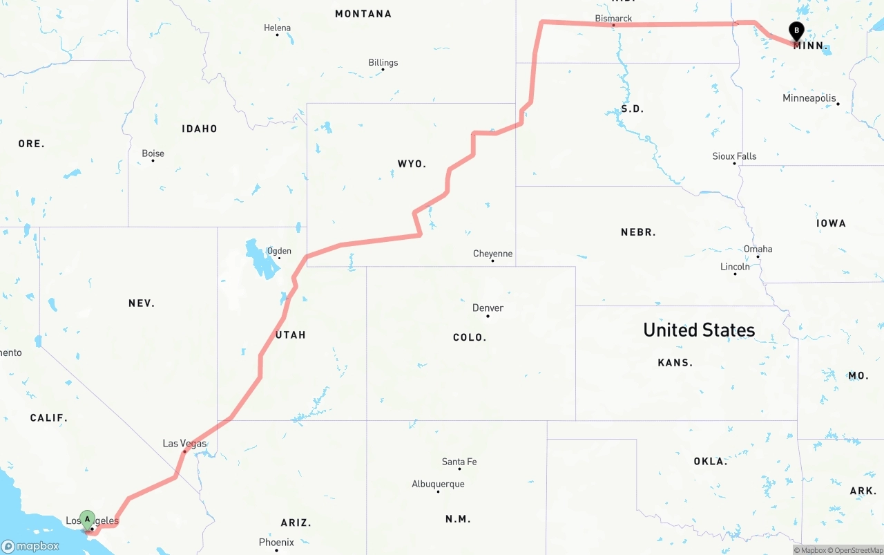 Shipping route from Los Angeles International Airport to Minnesota