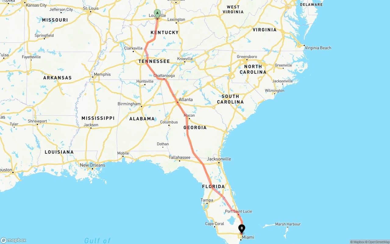 Shipping route from Louisville to Ft. Lauderdale