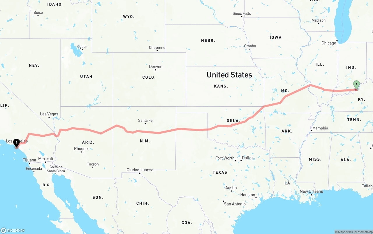 Shipping route from Louisville to Port of Los Angeles