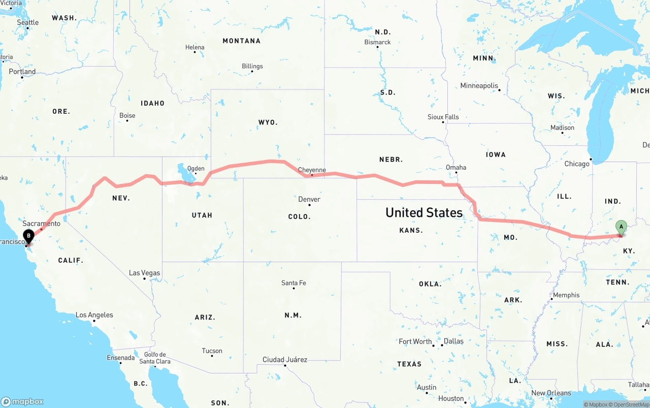 Shipping route from Louisville to Port of Oakland