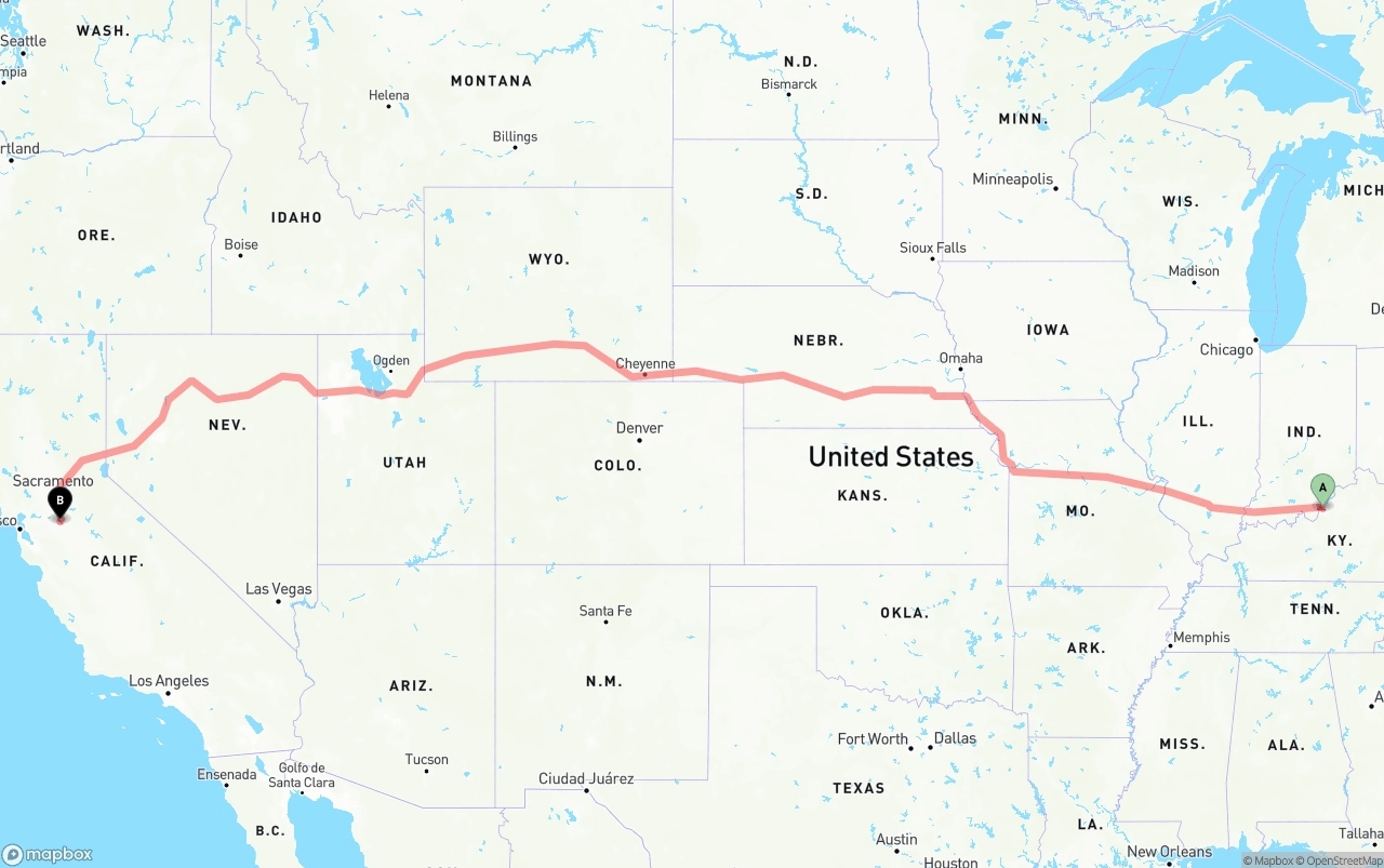 Shipping route from Louisville to Stockton