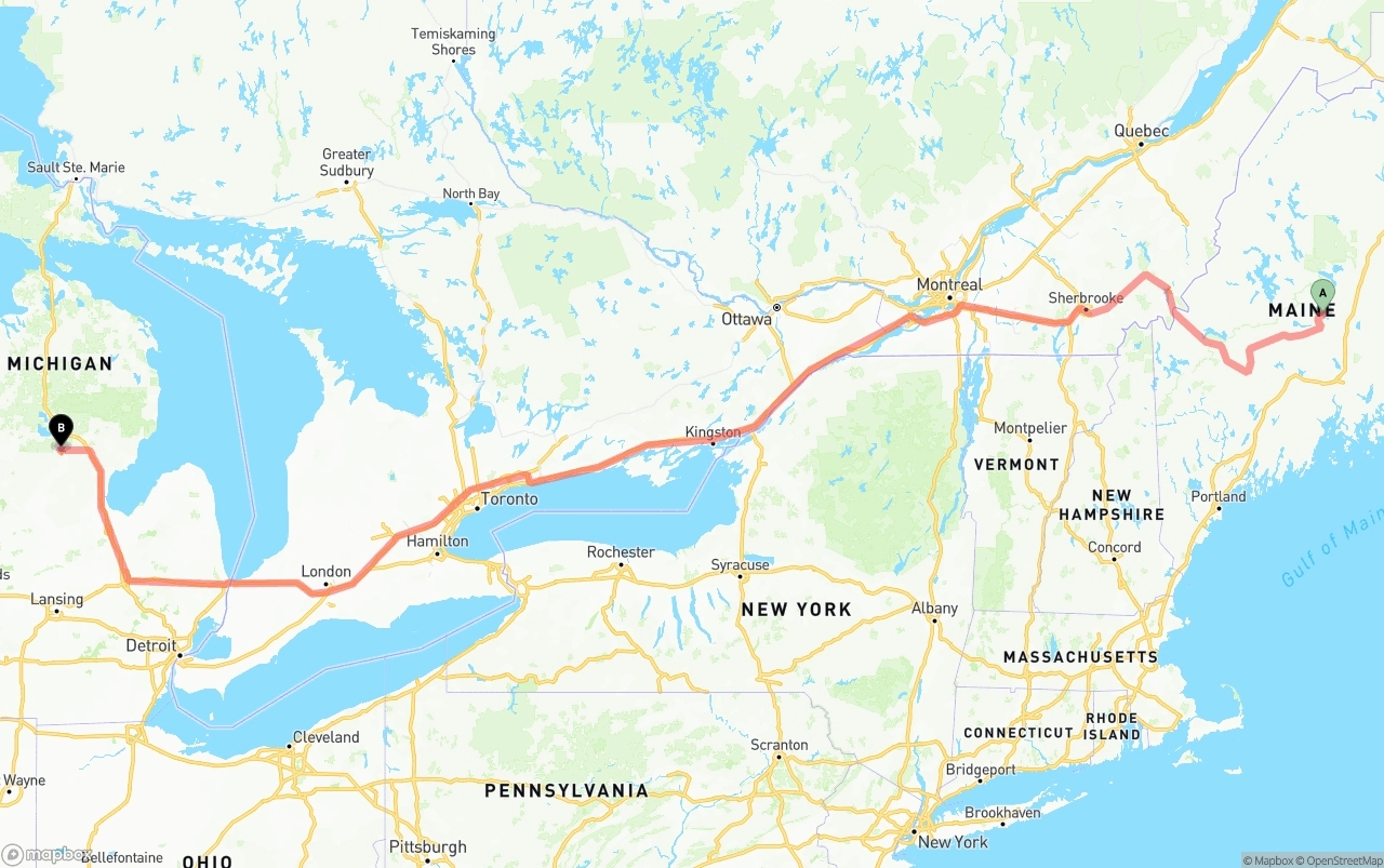 Shipping route from Maine to Michigan