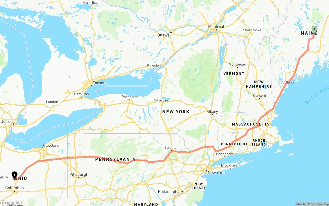 Shipping route from Maine to Ohio