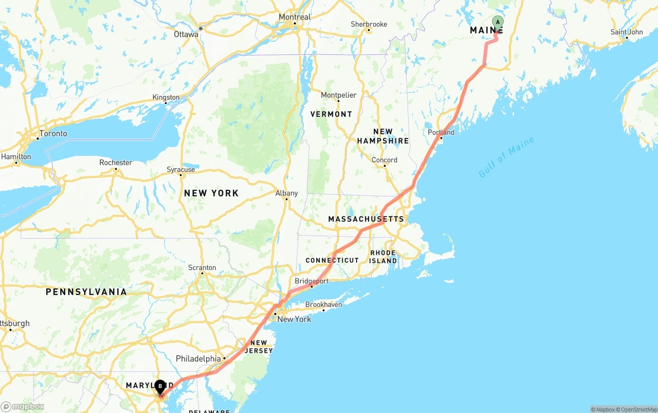 Shipping route from Maine to Port of Baltimore