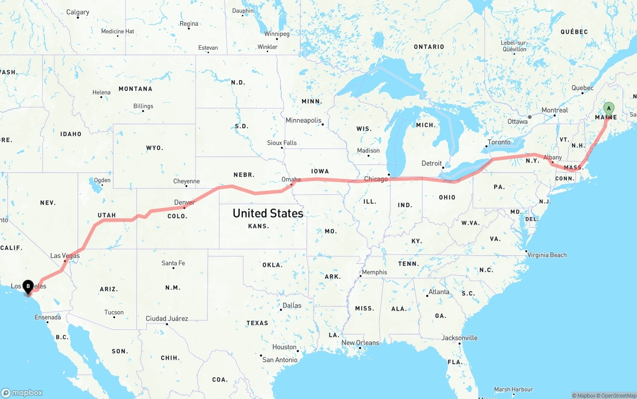 Shipping route from Maine to Port of Los Angeles