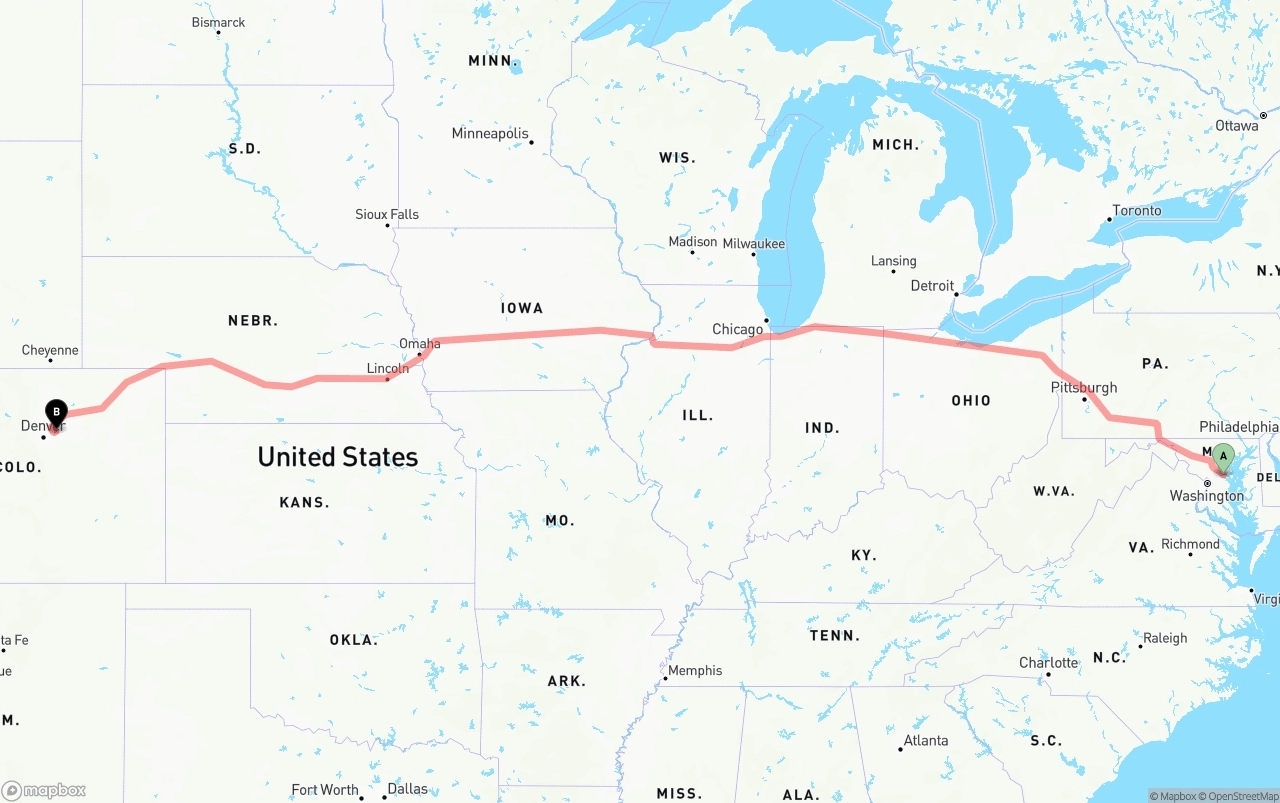 Shipping route from Maryland to Denver International Airport