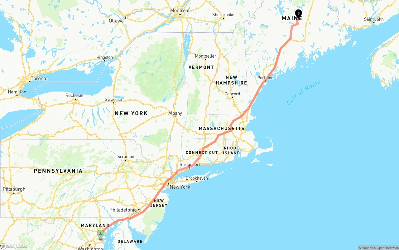 Shipping route from Maryland to Maine